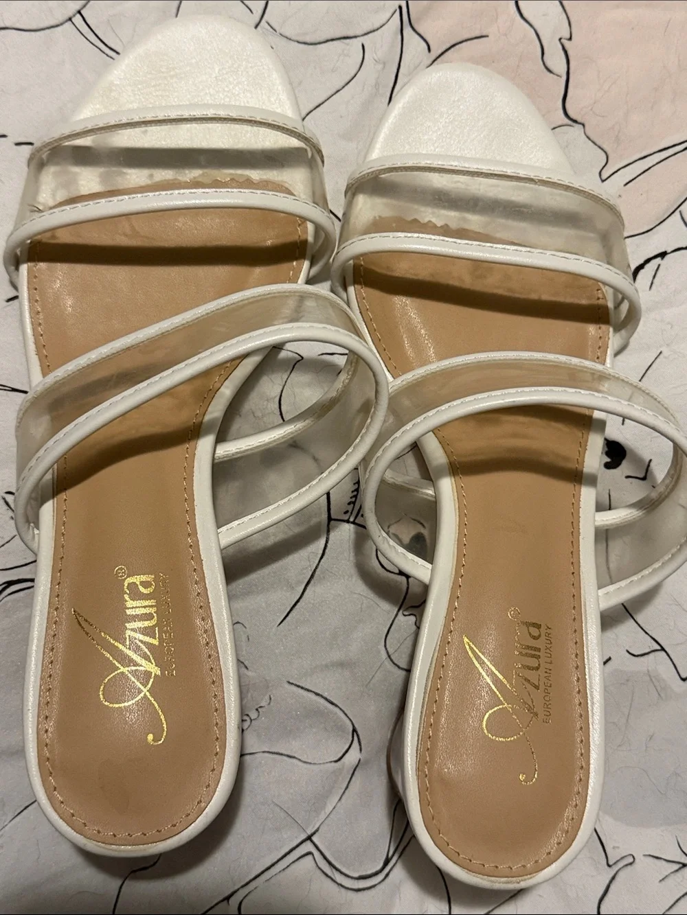 Amirah White and Clear Strappy Block Heel Sandals